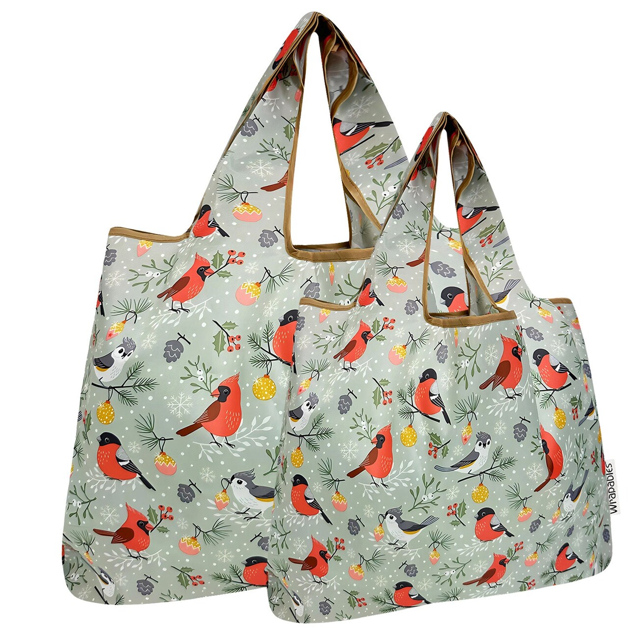 Wrapables Large & Small Foldable Tote Nylon Reusable Grocery Bags, Set of 2, Cardinals